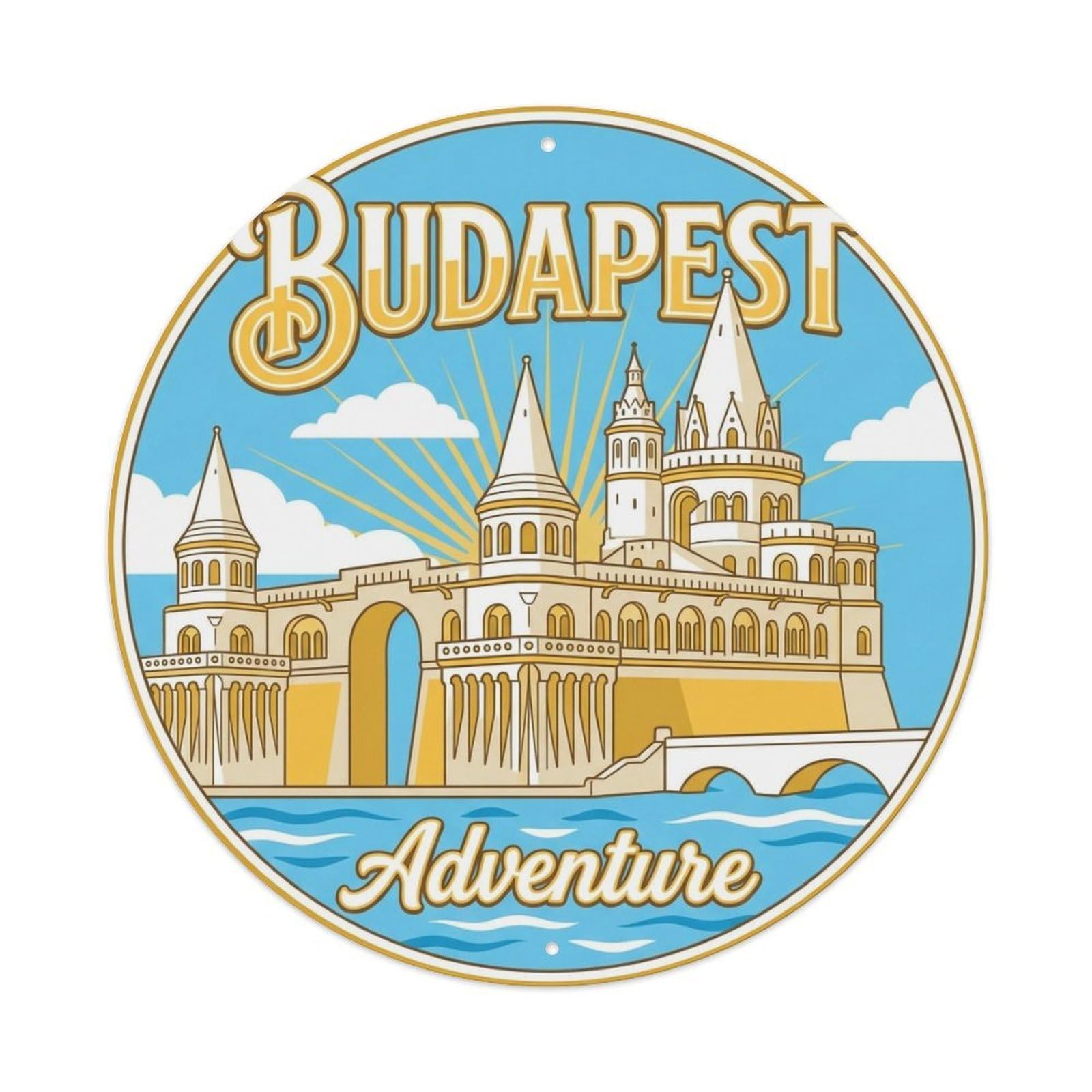 Vintage Travel Budapest Hungary Adventure Vintage Metal Tin Sign Plaque Wall Decor for Cafe, Club Bar, Office, Garden Metal Poster 8x8Inch