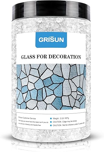 Miniatura 5 de GRISUN Vidrio de fuego rojo para manualidades, tarro de 2 libras, guijarros de vidrio roto con purpurina de 0.118-0.236 in, piedra de grava de