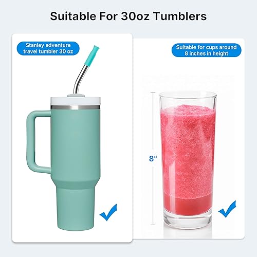 Miniatura 92 de Metal Straw with Silicone Tip for 40oz Stanley Cup, 2 Pcs Stainless Steel Straws Replacement for Stanley 40 oz Adventure Quencher Travel Tumbler