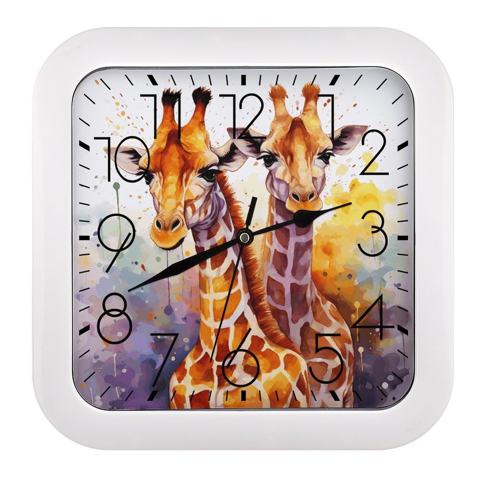 FekiLoot Watercolor Giraffes Wall Clock 10.2" Modern Farmhouse Square Clocks Silent No Ticking, Wall Art and Timepiece Clock for Shelf Table Mantel Or Bedside Clocks