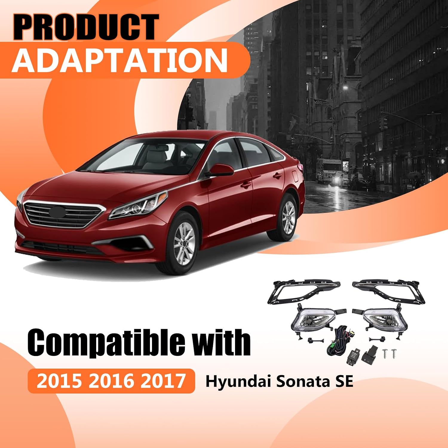 JX RACING Halogen Front Fog Light Assembly Pair with Cover Bezels Compatible with 2015 2016 2017 Hyundai Sonata SE Fog Lamp Bezel With Hole & Harness & Switch Set 4PCS Left & Right Side 86522C1000