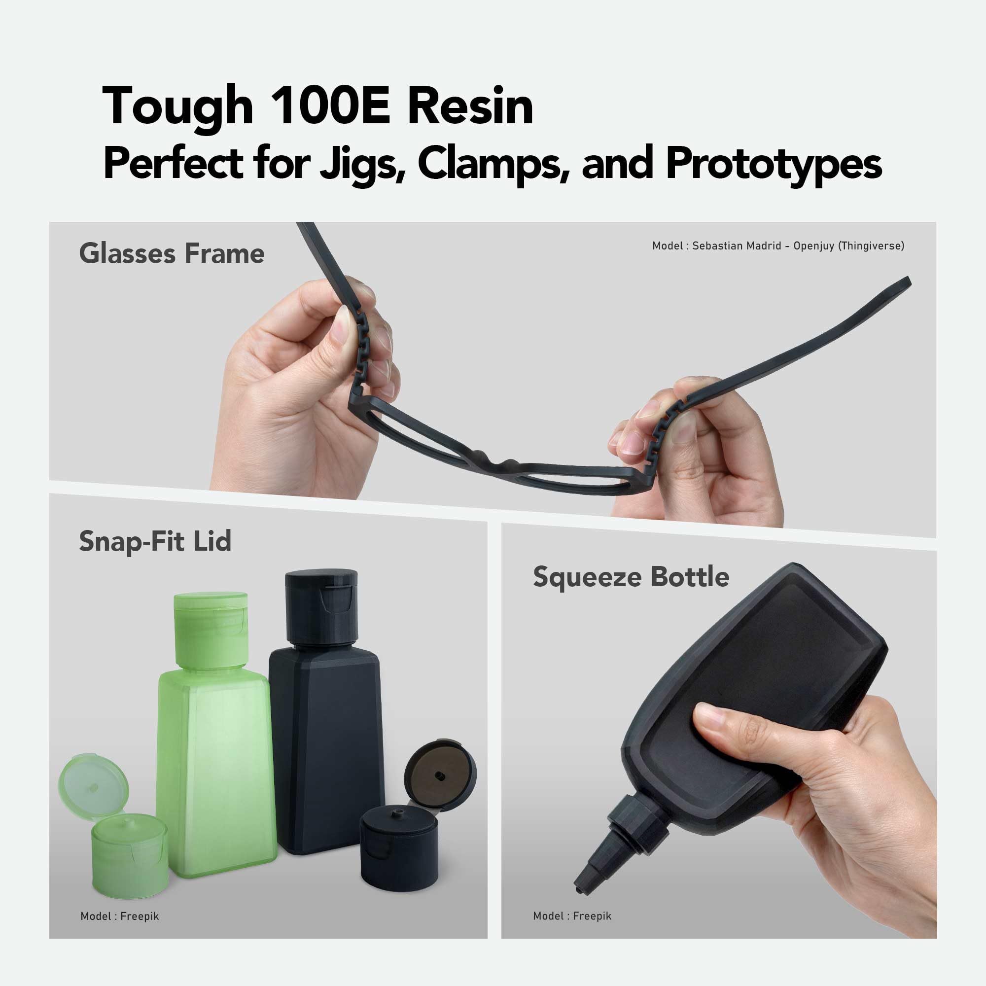 Phrozen Tough 100E 3D Drucker Harz| 405nm Photopolymer Engineering Resin für LCD Printer | Stoßfestigkeit mit moderater Steifigkeit - Schwarz (1kg)