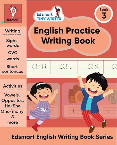 Edsmart Handwriting Practice Books Level 3 - English writing books for kids 4-7 years | Three letter words and sentence writing Practice | CBSE worksheets (Edsmart Tiny Writer)