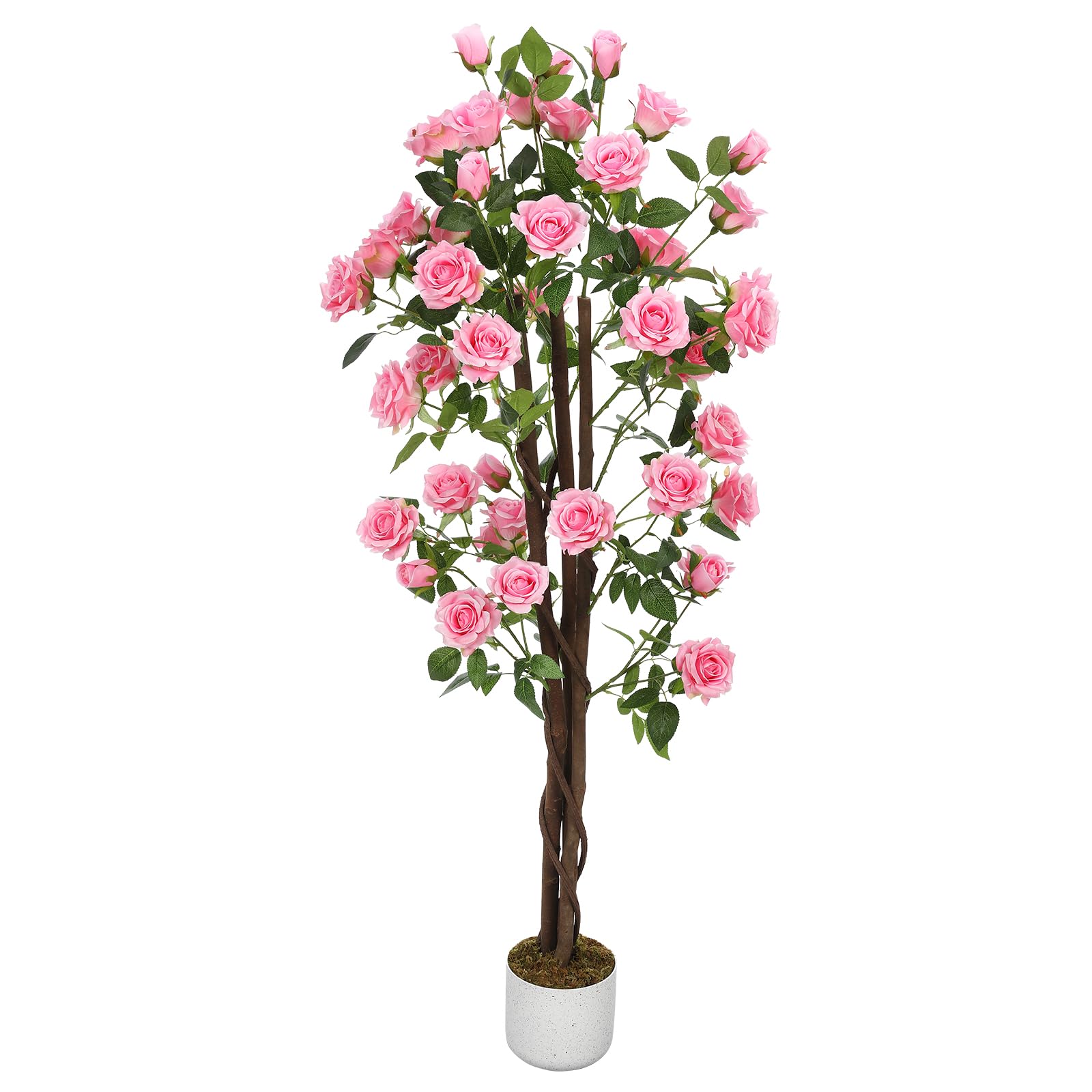 GarveeLife Künstlicher Rosenblütenbaum, Rosa/Weiß, Deko Rosenpflanzen Für Drinnen Und Draußen, 75/80/90/105/120/150Cm Hoch, Künstlicher Baum Mit Natürlichem Holzstamm Und Lebensechten Blumen Für Zuhau