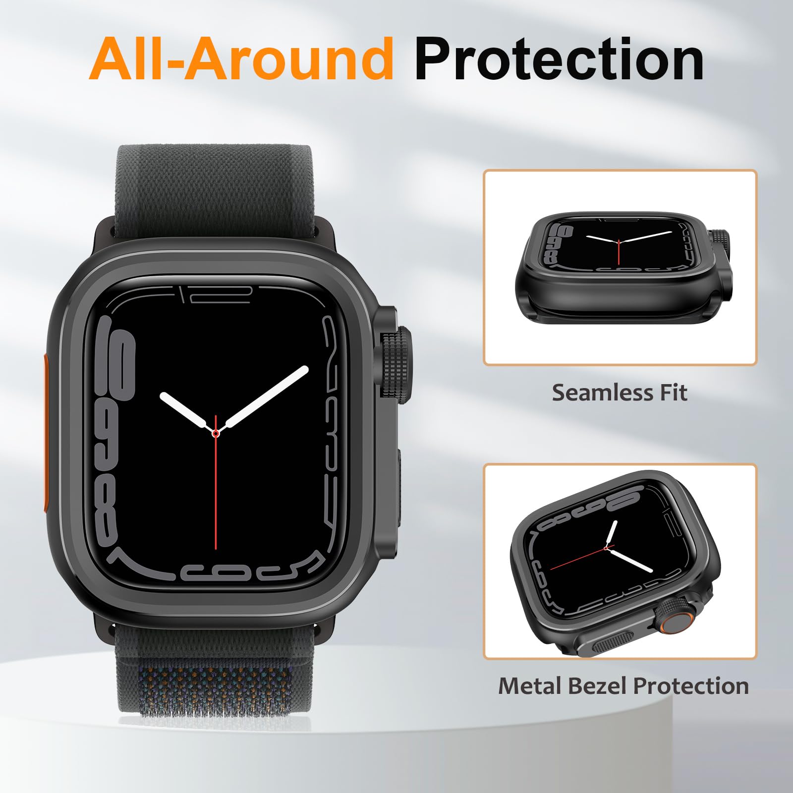 Amizee 2 in 1 Schutzhülle Kompatibel für Apple Watch Series 9/8/7 45mm Hülle, Hart PC Bumper Kratzfest Ultradünne Metallrahmen Schutz Schutzhülle für iWatch 45mm, Schwarz