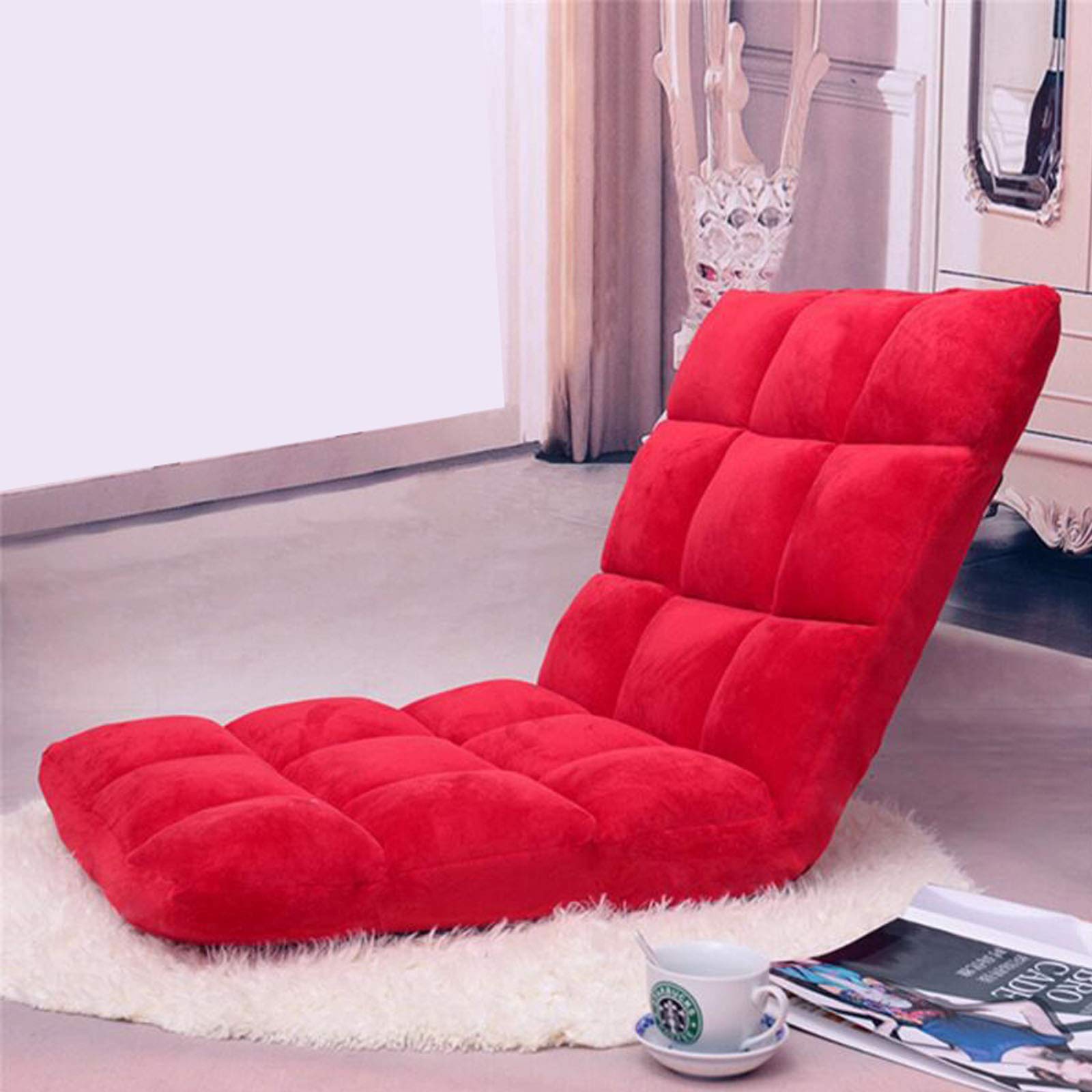 ZRRtables Flannel Adjustable Floor Gaming Sofa Chair Lazy Sofa Chair 5-Position Floor Folding Meditation Cushion Armless Floor Gaming Ergonomic Chair