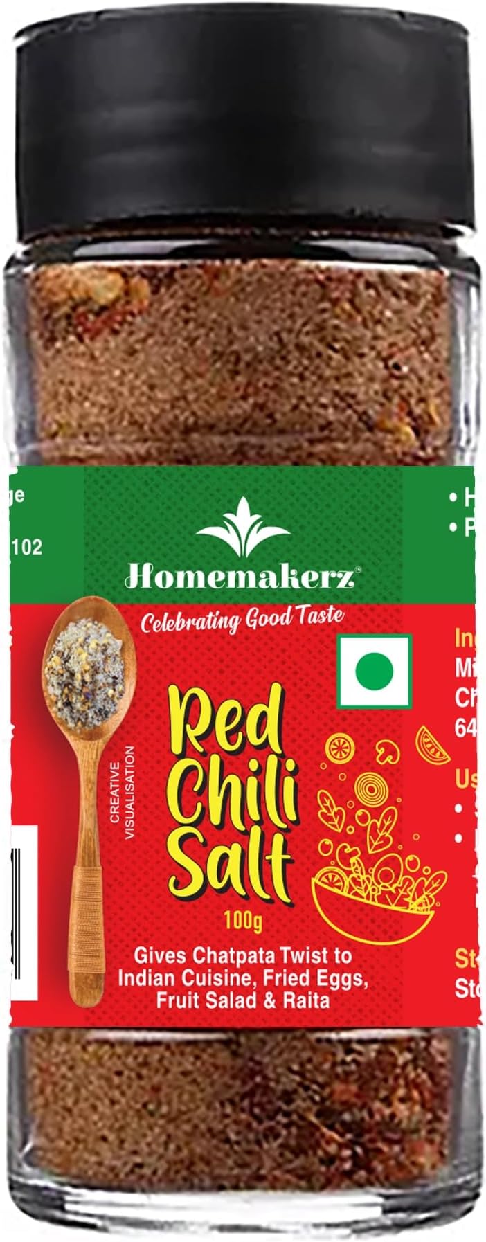 Homemakerz Red Chili Salt - Healthy & Mineral Rich Flavoured Sea Salt for Daily Cooking - 100 gm