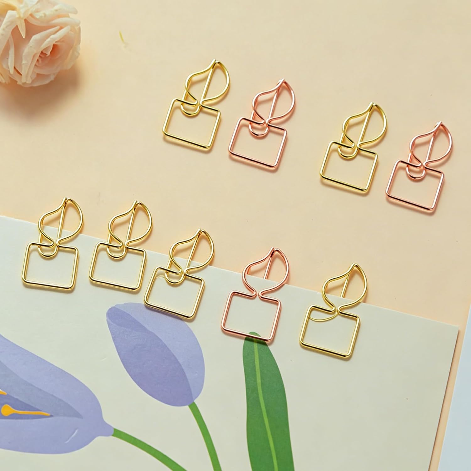 40 Pcs Candle Shaped Paper Clips, Cute Paper Clips & Book Clips, Metal Decorative Bookmarks Fun Paperclips for School, Office Supplies, Paper Organization, Wedding & Party Decor (Gold & Rose Gold) image 3