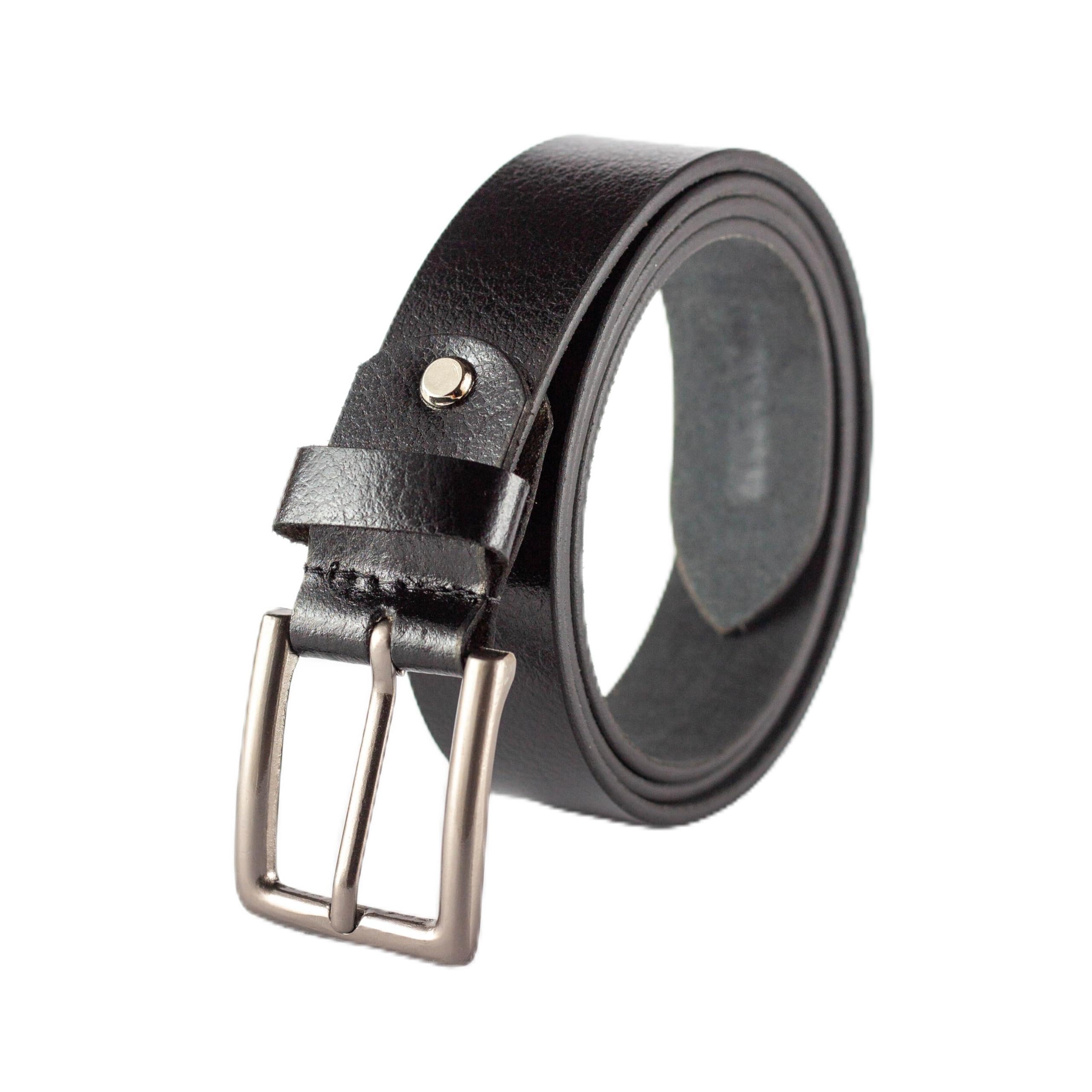 Black Leather Belt for Men | Original Branded Genuine Leather | Formal & Casual(LB-Silver Square)-image-41