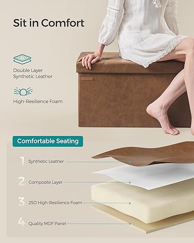 Miniatura 64 de SONGMICS cubo de almacenamiento de piel sintética, asiento, 15 pulgadas, Madera, Negro Negro -,Marrón,Gris-oscuro,Camel marrón,Marrón café,Crema