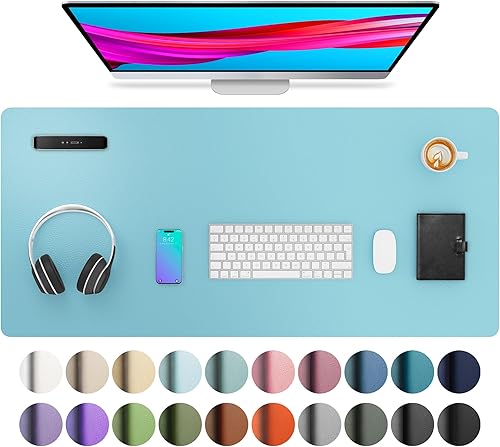 Miniatura 303 de Aothia Protector de escritorio de cuero, alfombrilla para mouse, alfombrilla de escritorio de oficina, antideslizante, de piel sintética, Agua,Azul