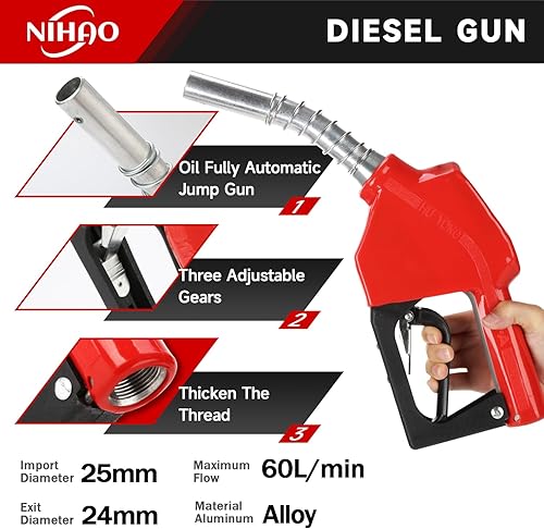Miniatura 4 de NIHAO Kit de bomba de transferencia de combustible diésel de 12 V, bomba de transferencia autocebante eléctrica con boquilla de cierre automático y