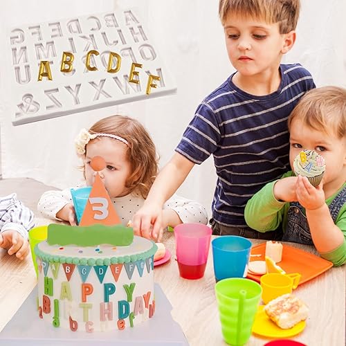 Miniatura 3 de 26 moldes de fondant con letras mayúsculas, alfabeto número 0-9, molde de silicona para decoración de pasteles de chocolate, 2 piezas, fiesta de