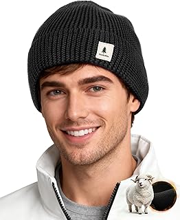 GoSkala Gorro Beanie de Lã Merino Homem com Forro Polar, Gorro de Tricô, Gorro de Inverno Homem e Mulher OEKO-TEX STANDARD 100