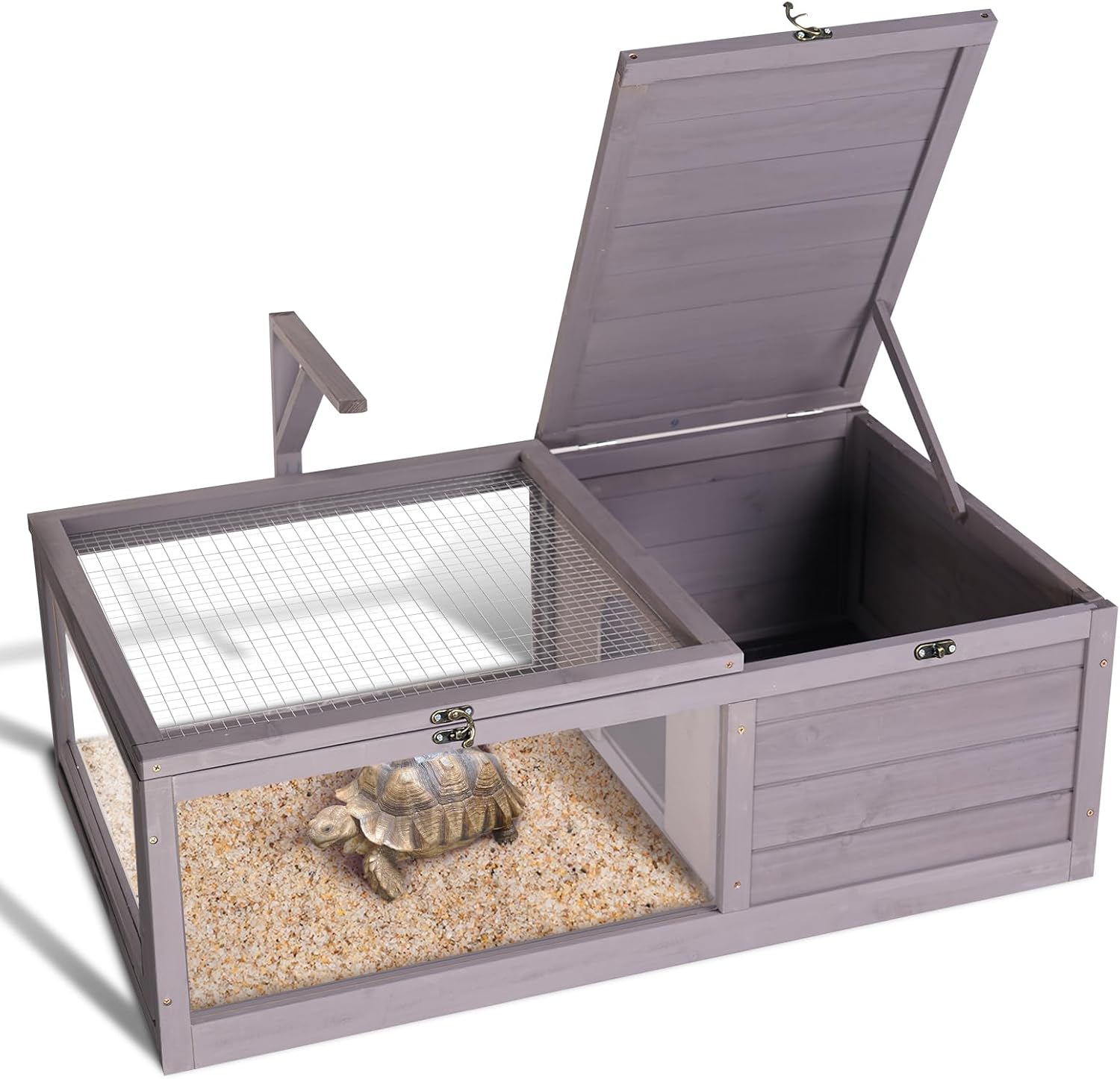 GEGURI Tortoise Habitat Wooden Turtle House, Indoor Tortoise Enclosure Outdoor Reptile Cage for Lizards Hamster with Waterproof Tray