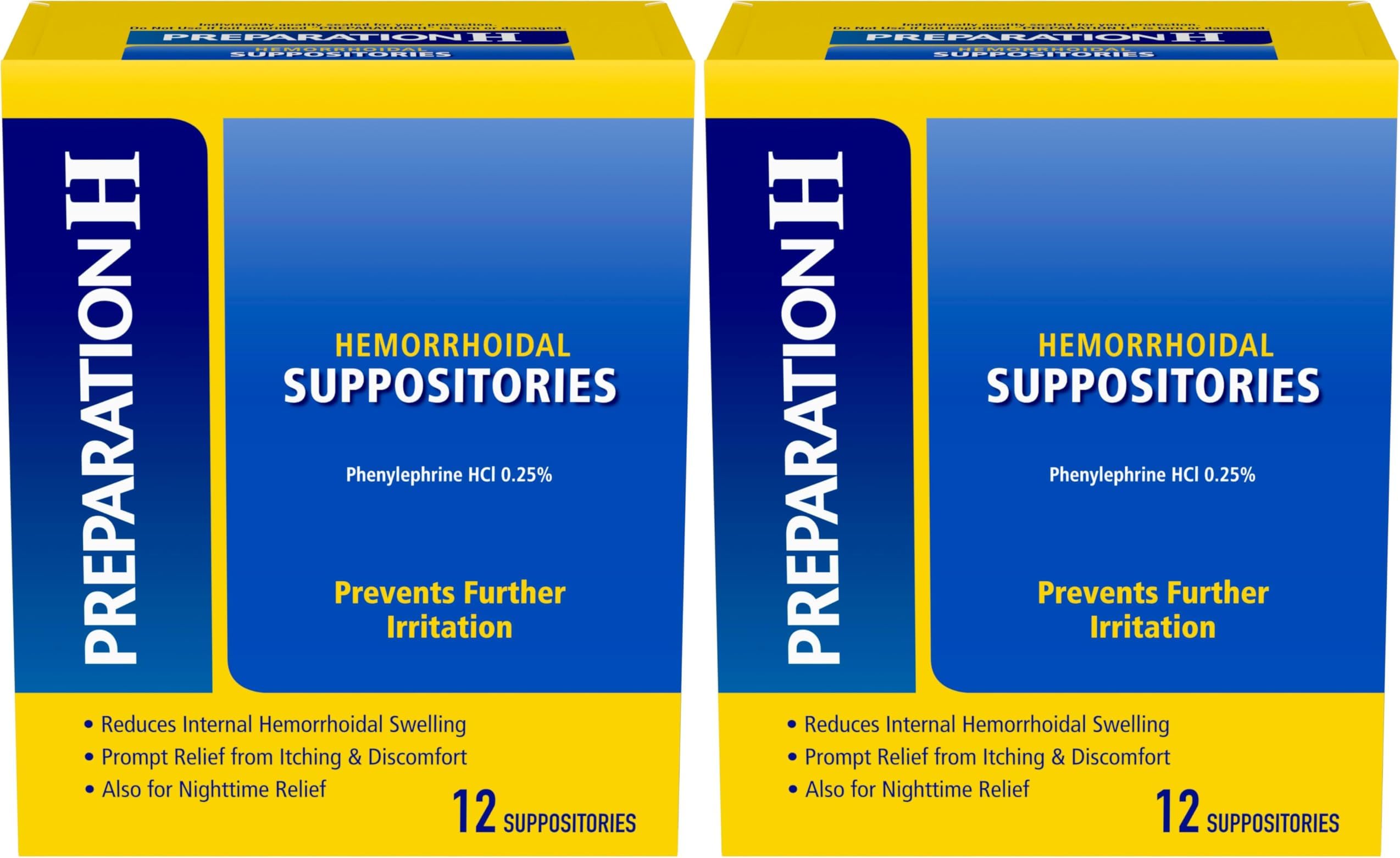 Preparation H Hemorrhoid Suppositories for Itching and Discomfort Relief - 12 Count (Pack of 2)