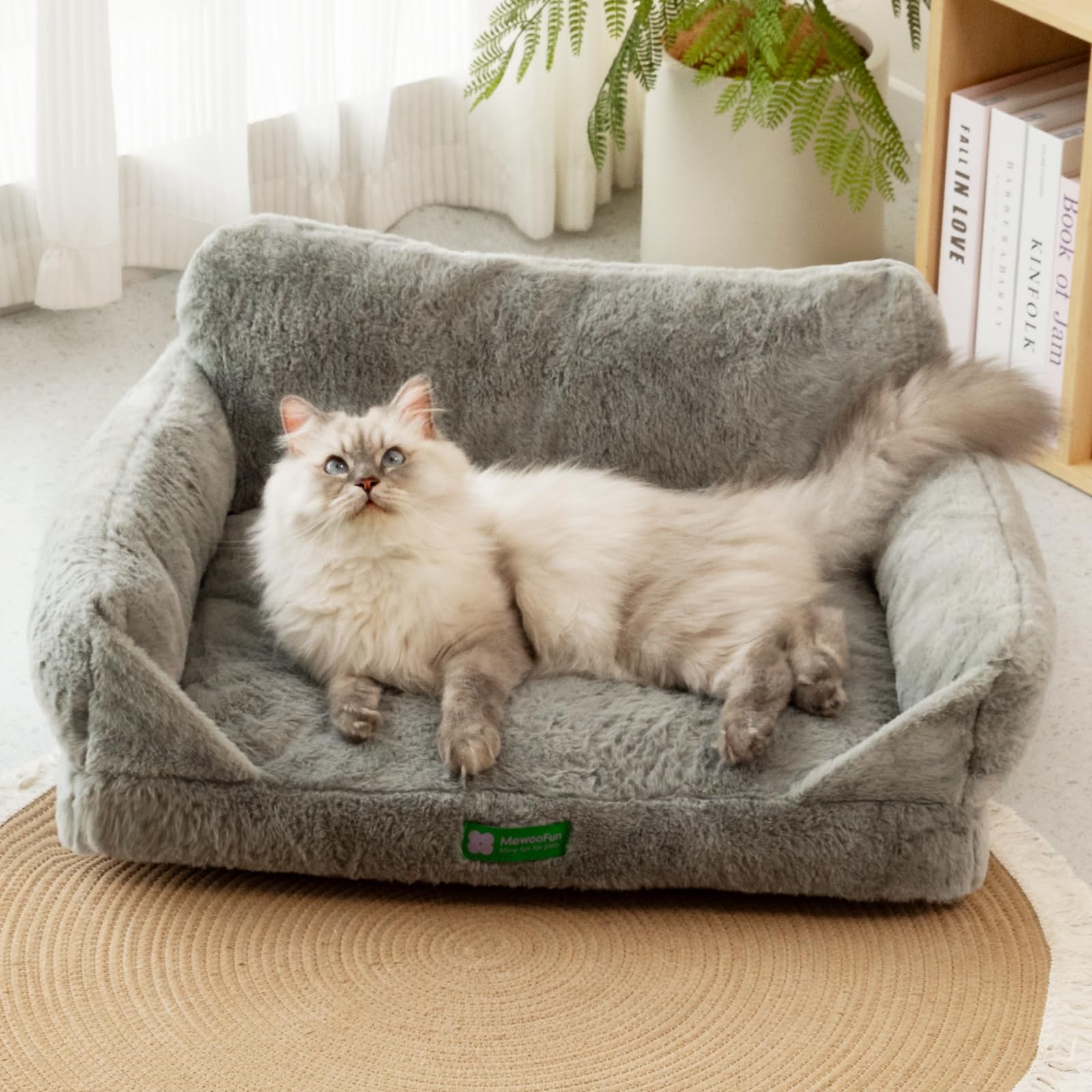 MEWOOFUN Katzen Sofa Katzenbett für Wohnungskatzen, Niedlich Kätzchen Bett Haustiersofa mit abnehmbarem, waschbarem Bezug und Rutschfester Unterseite für kleine Hunde (Grau, M)