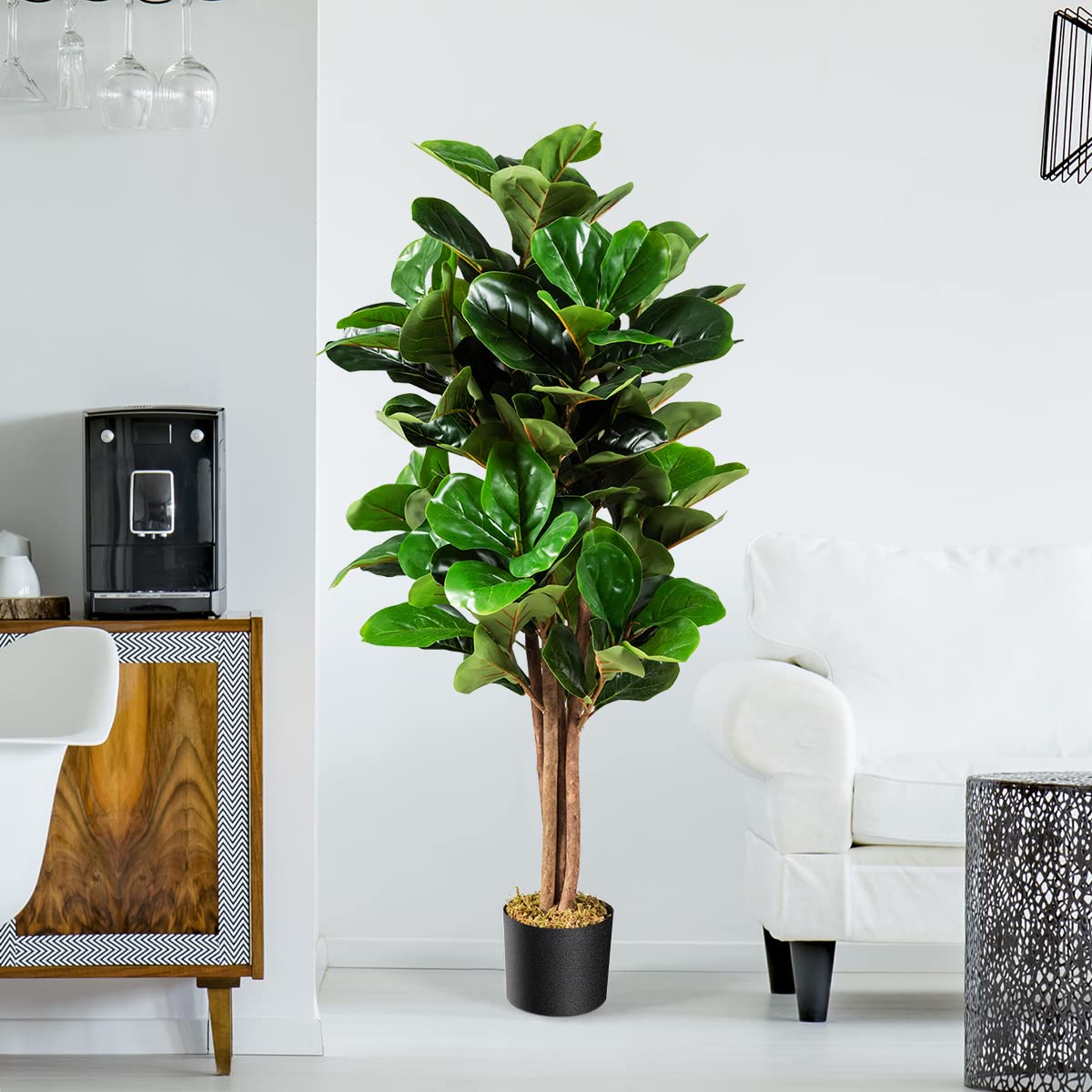 COSTWAY 120 cm Künstliche Pflanze, Kunstpflanze Feigenbaum, Kunstbaum mit Topf, Dekopflanze Zimmerpflanze, Dekoration für Zuhause und Büro, Grün