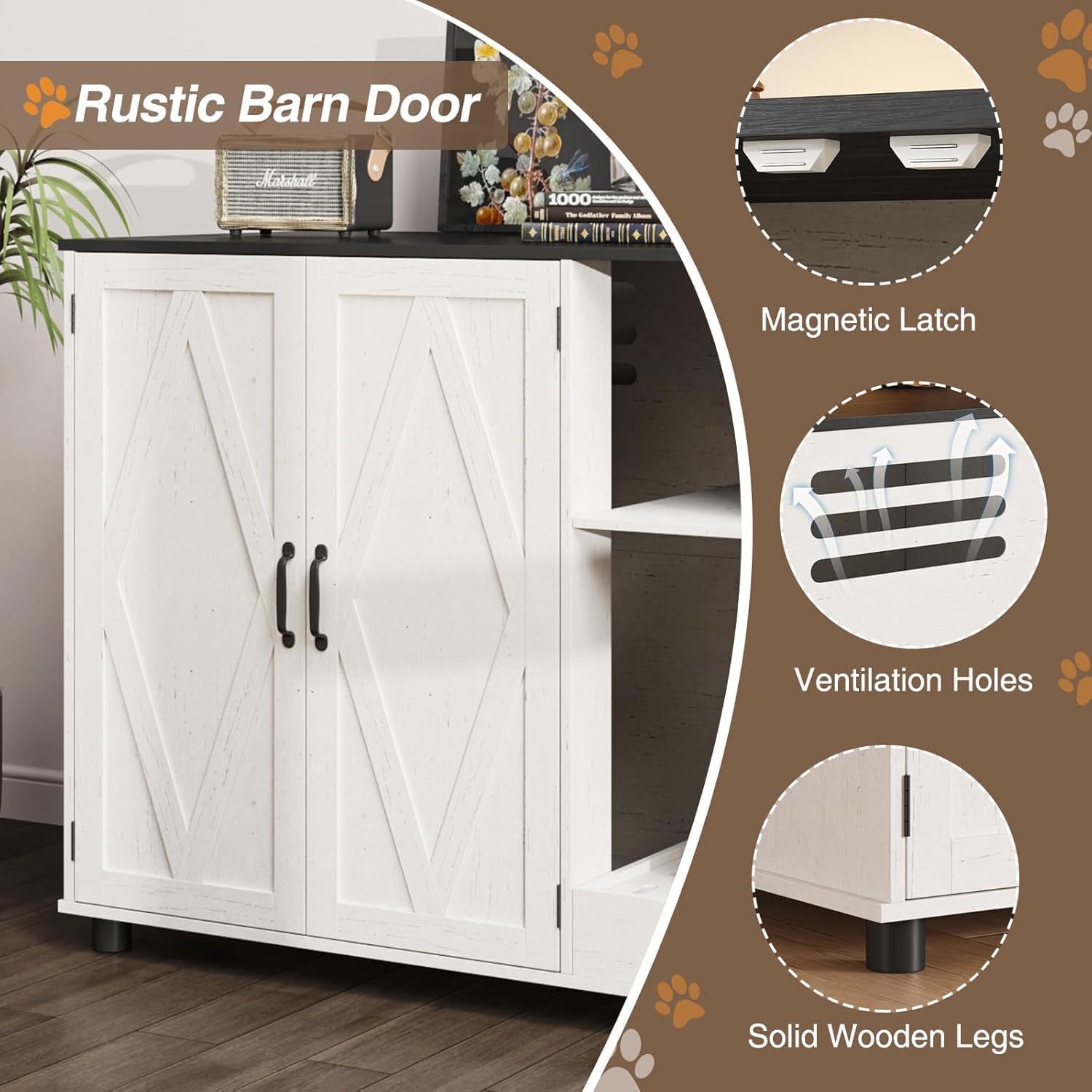 Large Litter Box Enclosure with Litter Collector & Dog-Proof Shelf, Cat Litter Box Furniture for Automatic Litter Box & Cat Robot 3/4, Enclosed Litter Box Cabinet, Side Table, White