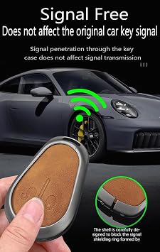2 Button Key Fob Cover Compatible with Key Case Leather& Zinc Alloy Accessories-Long Keychain Gray
