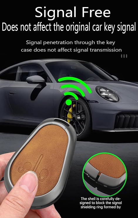 2 Button Key Fob Cover Compatible with Key Case Leather& Zinc Alloy Accessories-Long Keychain Gray