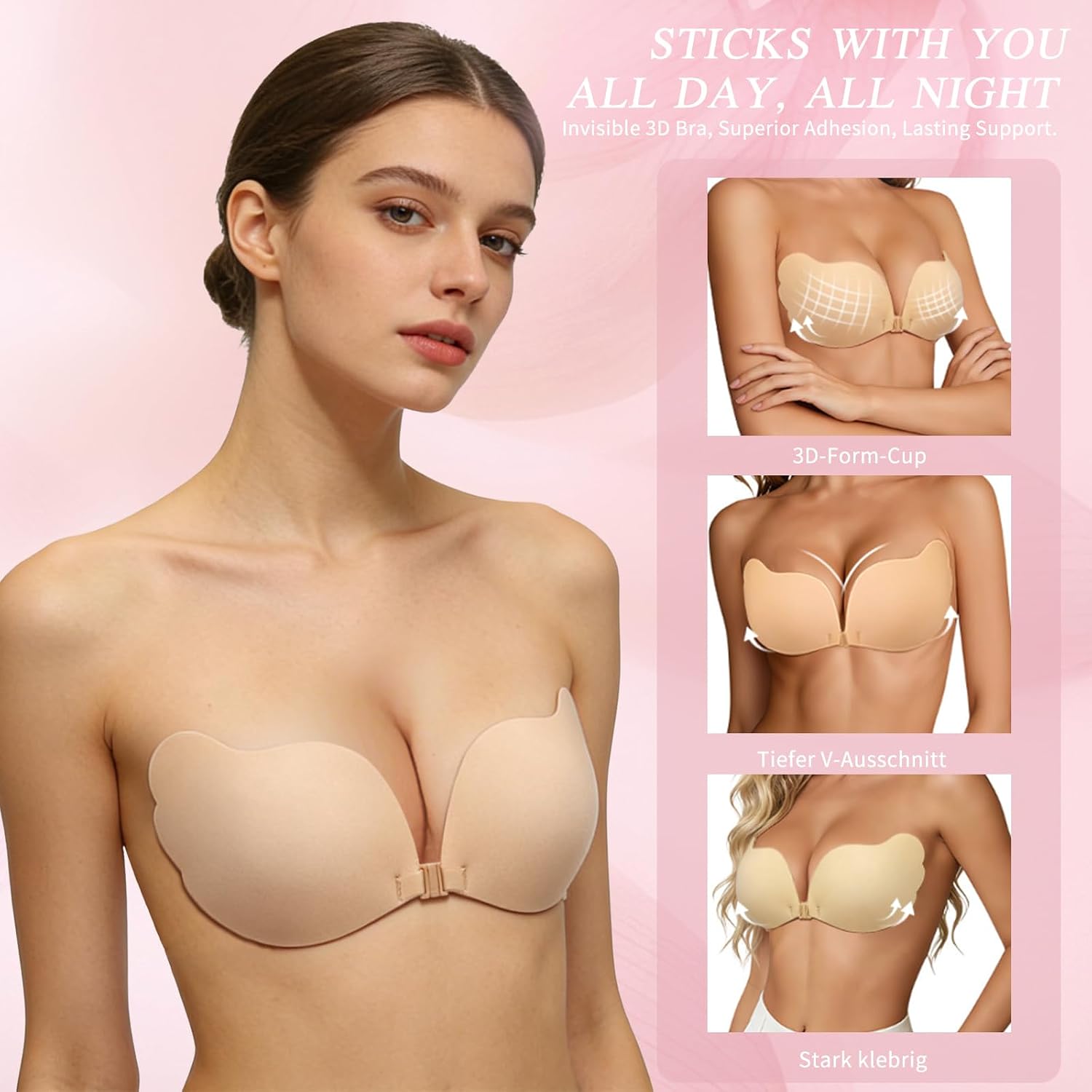 Strapless Sticky Bras Push Up, Medical-Grade Adhesive Invisible Lift Up Bras for Women, Wing Shaped Strapless Backless Bra