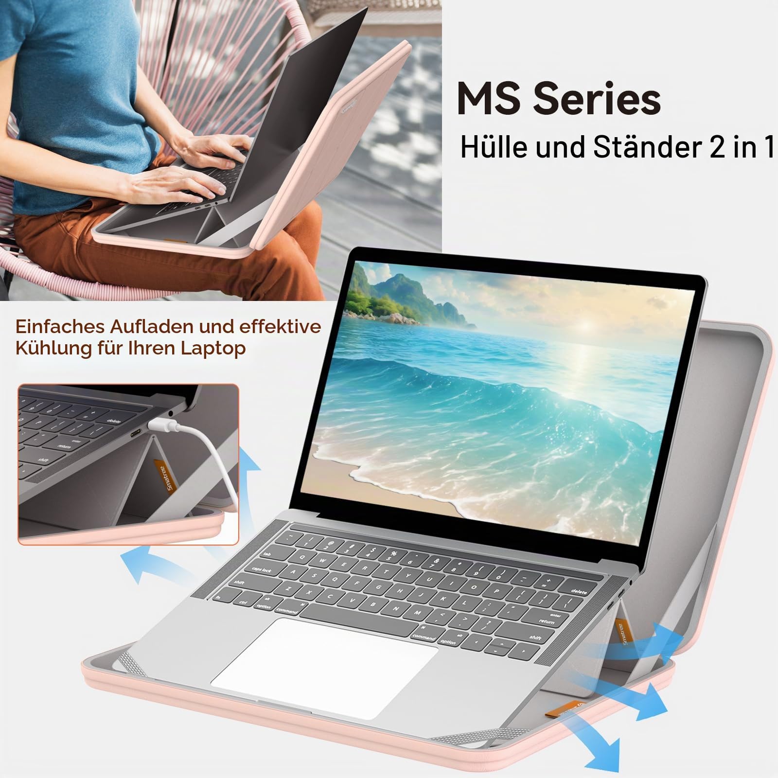 Smatree MS89T Laptop Hartschalenhülle aus EVA mit Laptopständer für 16 Zoll Samsung Galaxy Book5/4/3 Pro, für Samsung GalaxyBook4/5/3 Pro 360, für Galaxy Book4 Edge/Book4 Ultra/Book3 Ultra Sleeve,Rosa