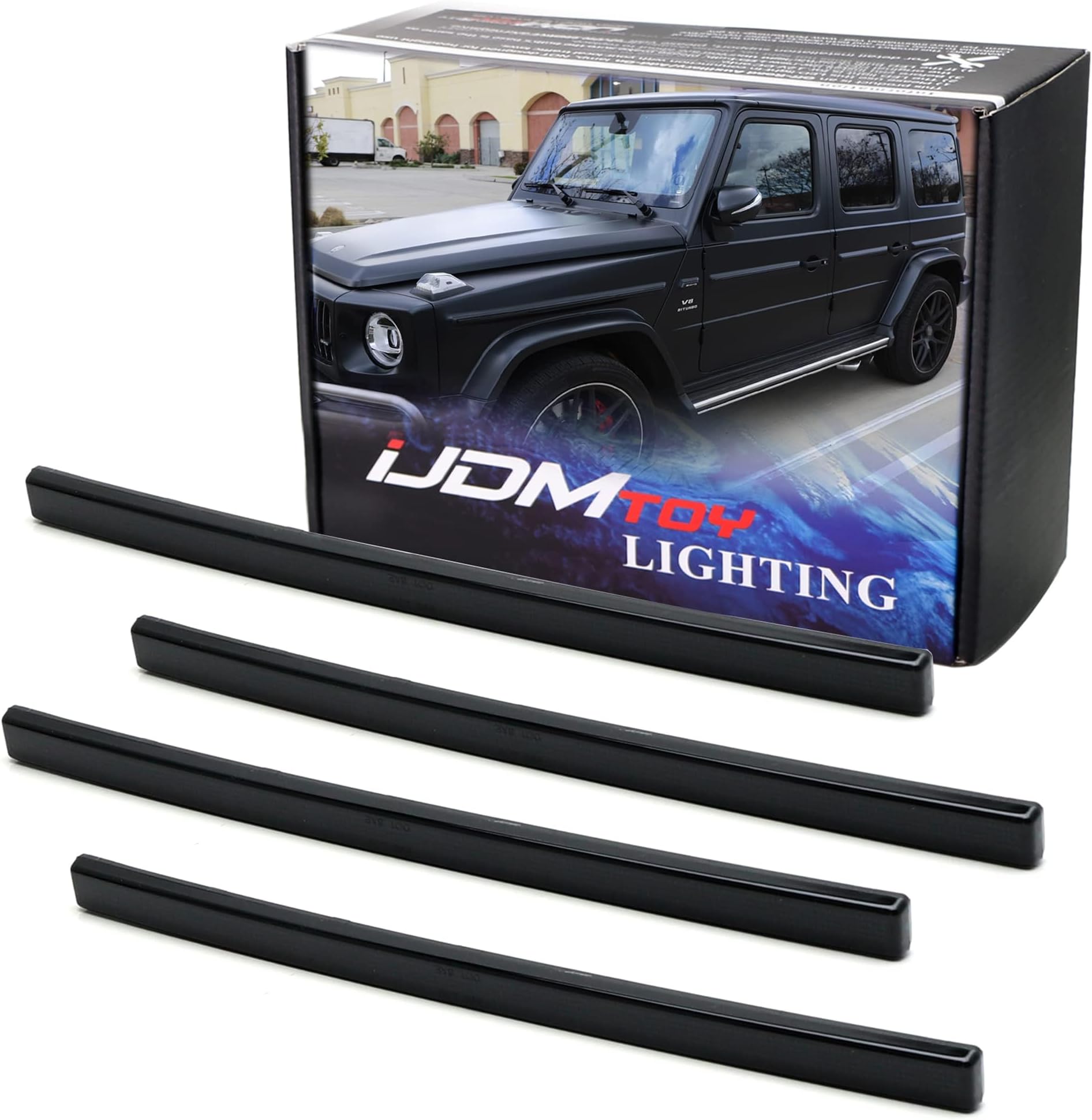 4pc Set Dark Smoked Front & Rear Side Marker Reflectors Compatible with Mercedes 2019-up W463A G-Class G500 G550 G63 AMG, Replace OEM Amber/Red Reflex Strips
