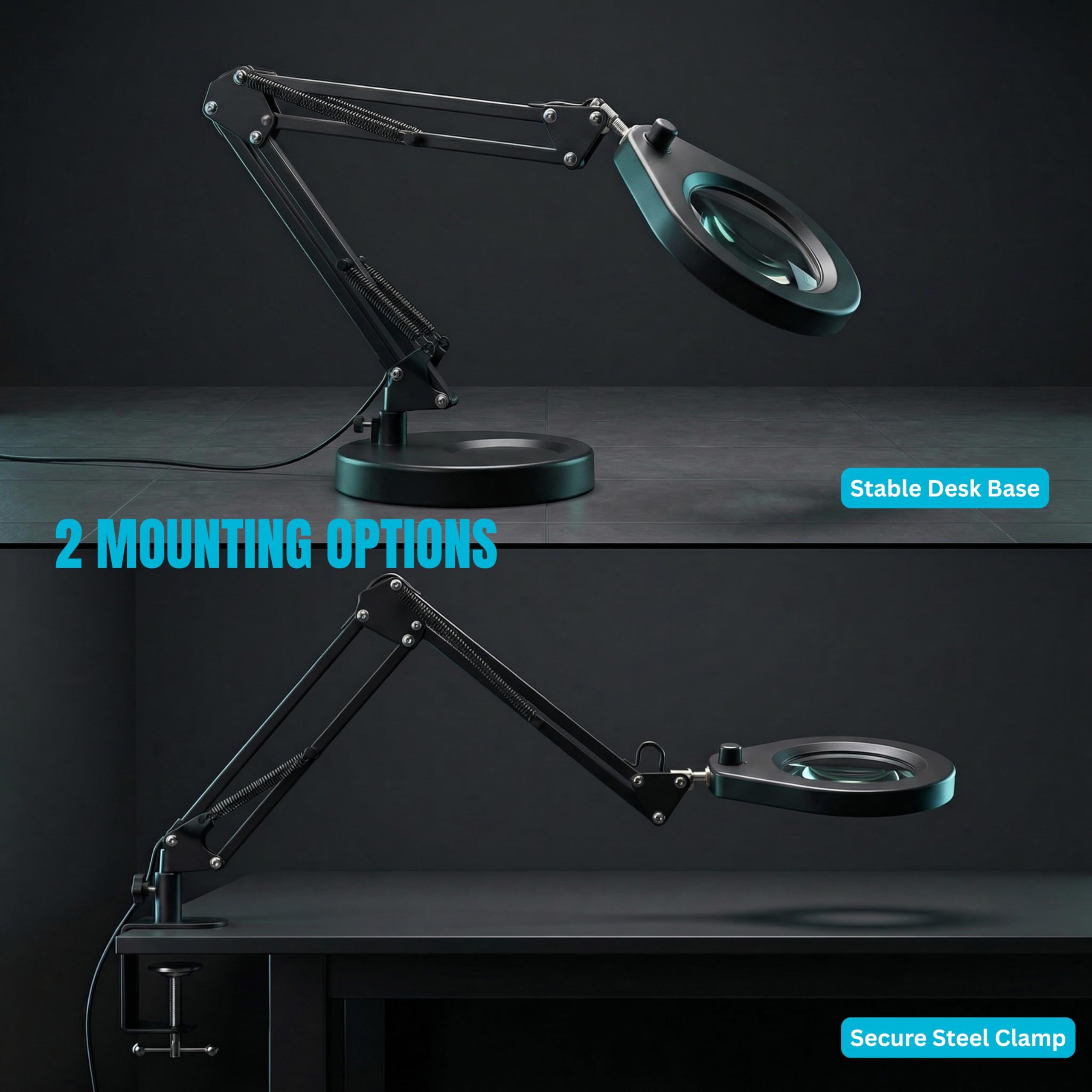Lampa LED z lupą ze stojakiem i zaciskiem, lampa stołowa z lupą 10,5 cm, 5-krotna lupa, ściemniane światła w 5 kolorach i podwójny stojak do prac ręcznych, szczegółowych kontroli i hobby