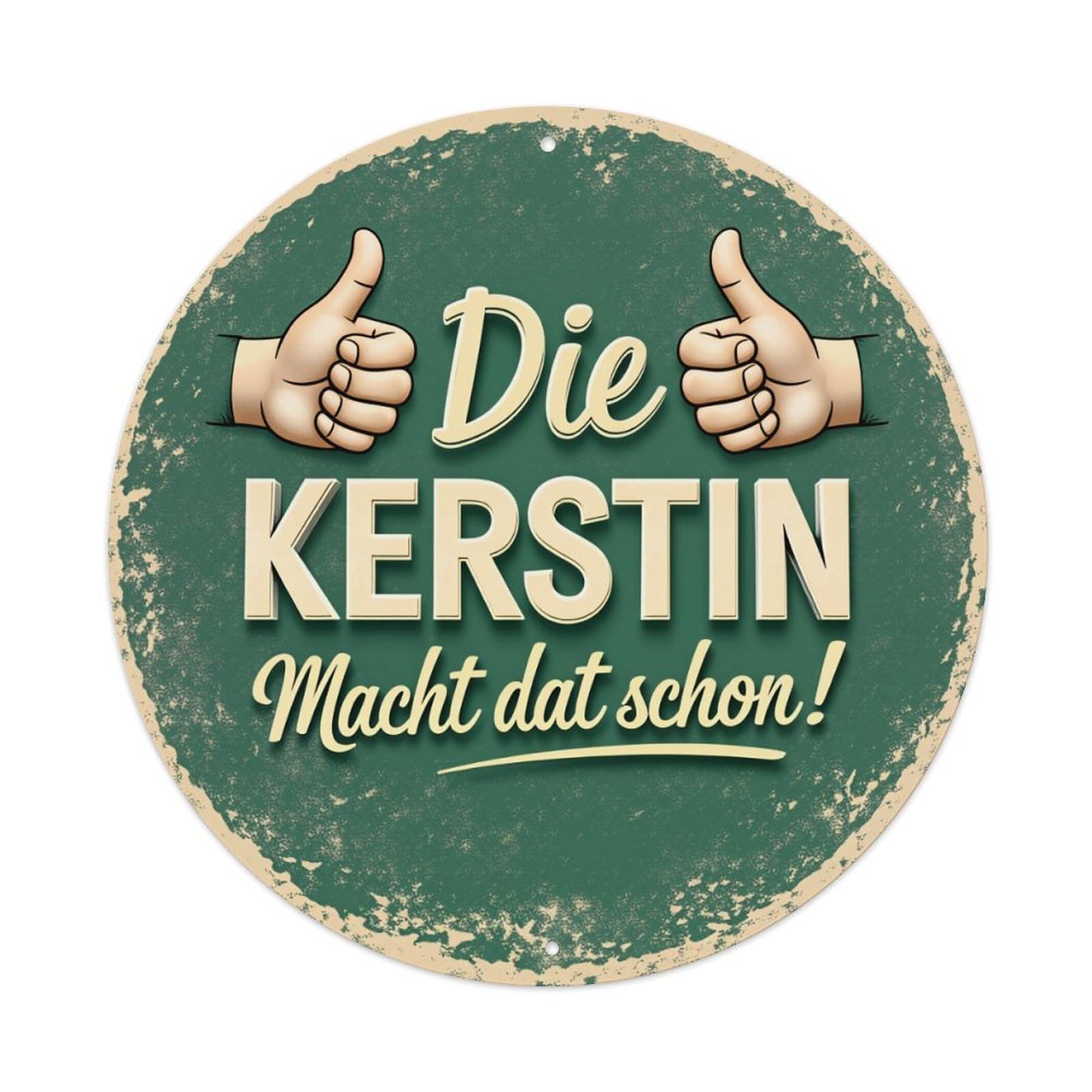 Wmlzdnwr Vintage Kerstin Is Already Doing The Thumbs Up Sign Round Tin Sign,Retro Wall Art,Metal Poster For Home, Bar, Garage, Cafe, Rustic Indoor & Outdoor Decor, 8X8 Inches