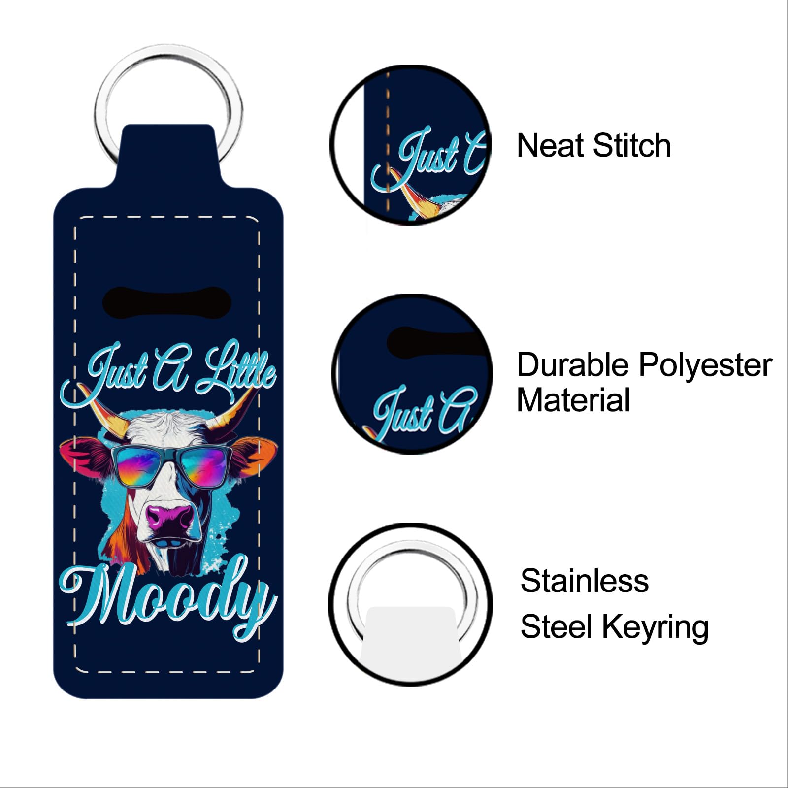 FREEBLOSS 2Pcs Cow Lip Balm Holders Sleeves Keychain Chapstick Keychains Lipstick Holder Keychain Chapstick Holder Key Chain for Women Elastic Sleeves for Lipstick 1.5x3.8'' - Image 3