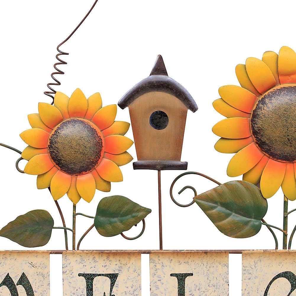 Large Vintage Metal Hanging Watering Can Design with Sunflower Wecome Sign Wall Front Door Garden Kitchen Patio Decoration Sunflower Door Wreaths