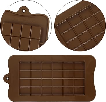 3 Pcs Silicone Break-Apart Chocolate Moulds - Brown Chocolate Bar Molds, Non-Stick Reusable DIY Baking Molds for Candy, Protein & Energy Bars, Fudge & Sweet Treats