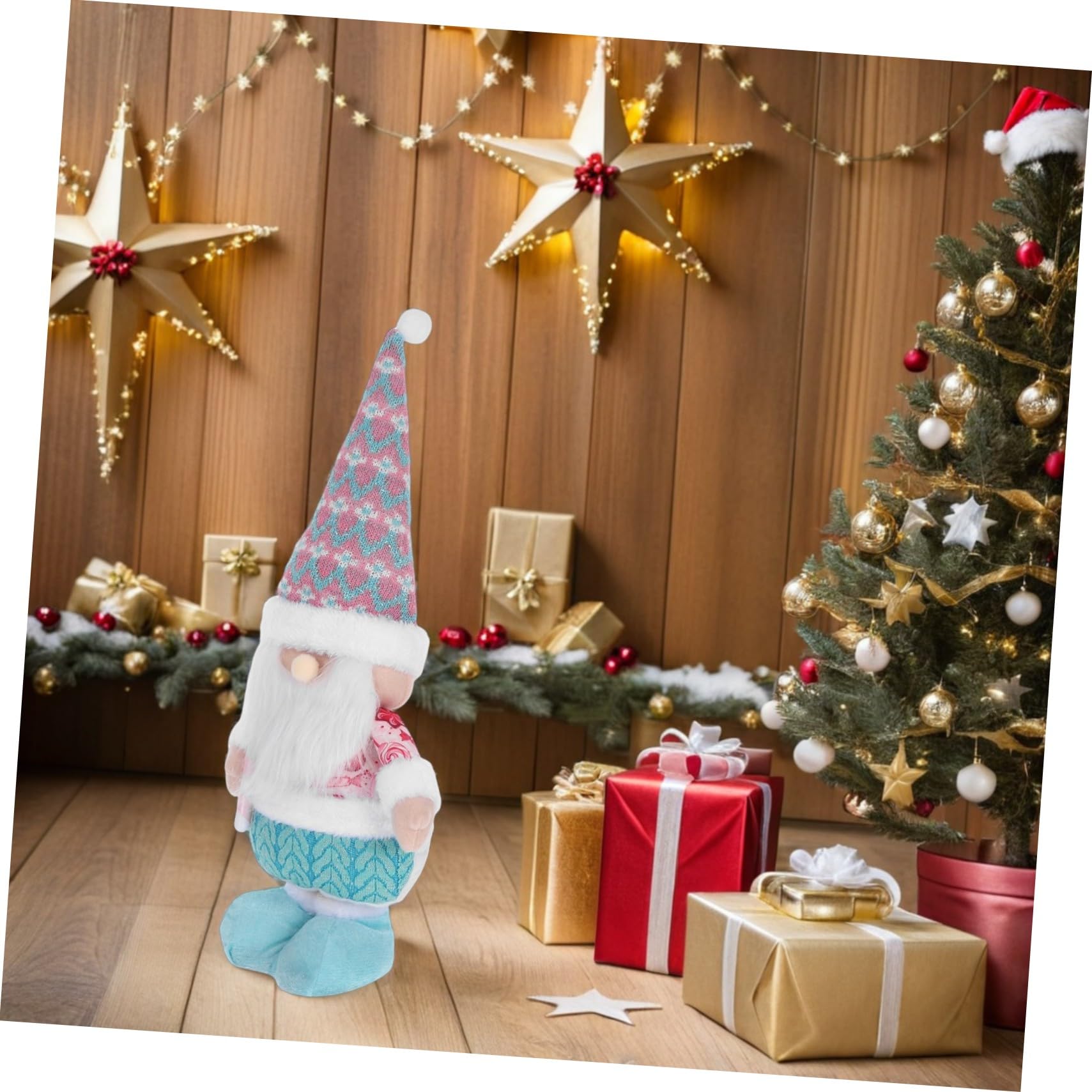 ULTECHNOVO Figura Babbo Natale con Gambe Estensibili Statua Natalizia Stabile per Decorazioni da Tavolo e Festa di Natale Compatta per Uso Domestico e Ufficio