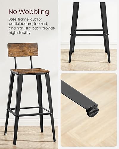 Miniatura 4 de VASAGLE Juego de 2 taburetes de bar, taburetes de barra de altura, taburetes de bar de 29.1 pulgadas de alto con respaldo, sillas de barra para isla