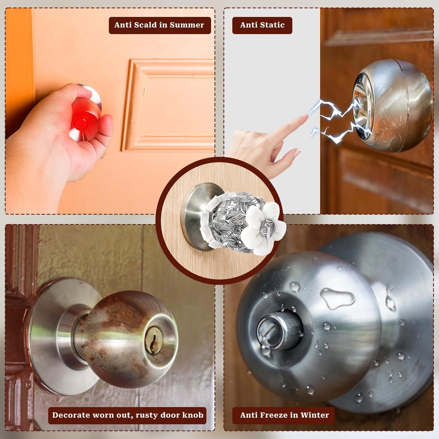 2 Pcs Door Knob Cover Black Floral Door Knob Protector Wall Protectors Reusable Round Cotton Washable Decorative Doors Handle Cover with Soft Foam Cushion