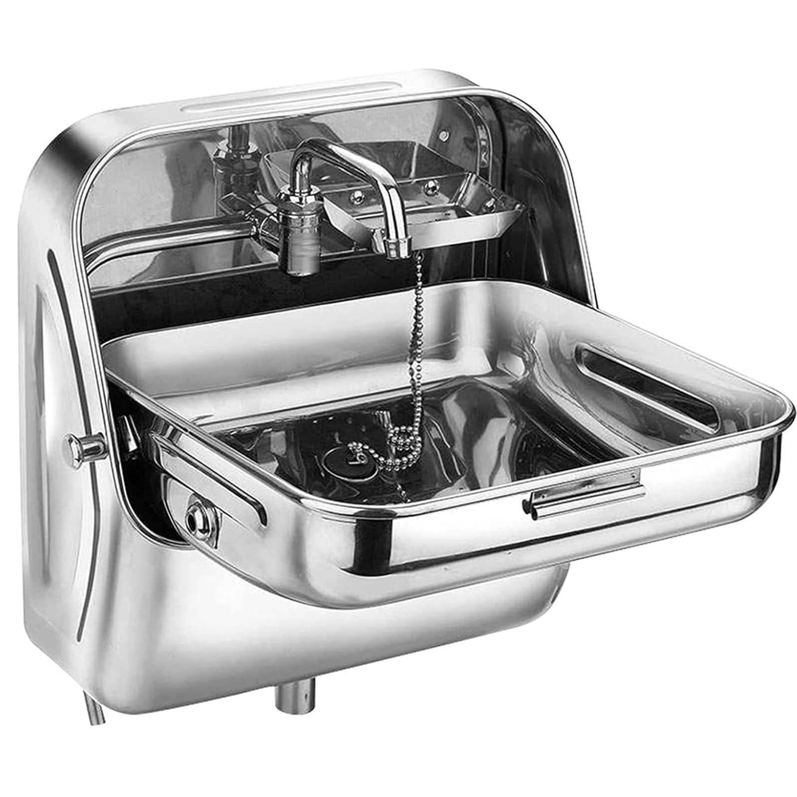 Lavello per Camper, Bar, Roulotte, con Rubinetto Pieghevole E Coperchio, Lavello in Acciaio Inossidabile, Lavabo per Mani, Lavandino da Cucina per Camper All'Aperto
