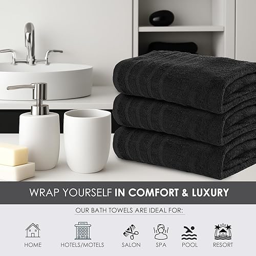 Miniatura 2 de Paquete de 6 toallas de baño negras (paquete de 6, 30 pulgadas de ancho x 60 pulgadas de largo, 30 pulgadas de ancho x 60 pulgadas de largo), toalla