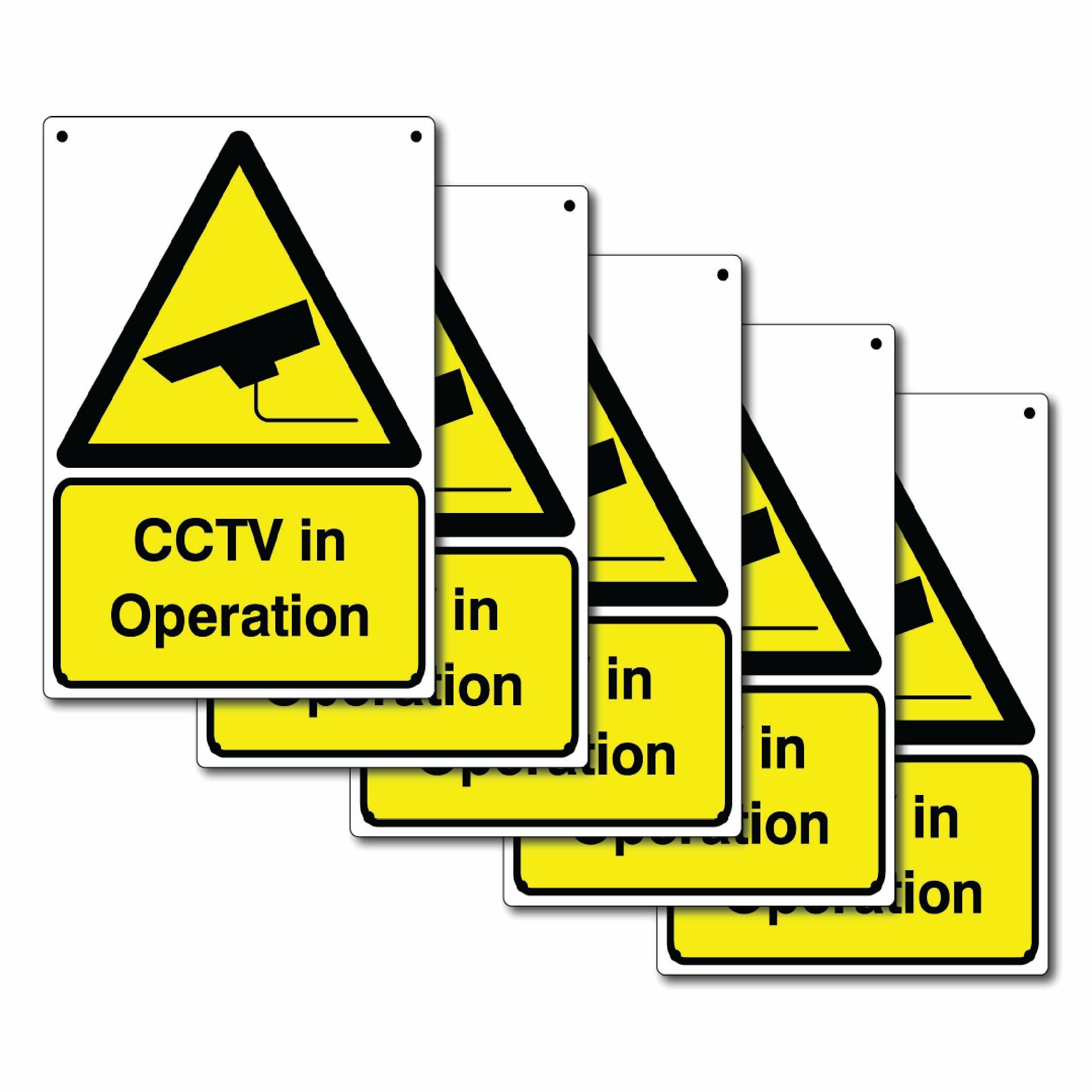 CCTV in Operation Sign - 5 Pack - Aluminium Composite Panel (White Yellow, A4-210 x 297mm)