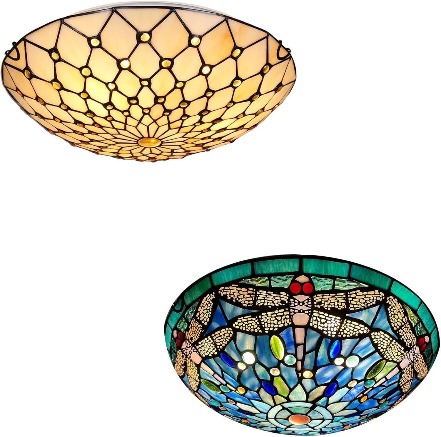 ARTZONE Tiffany Ceiling Lights, Stained Glass Ceiling Light 3-Lights 16 Inch Tiffany Flush Mount Ceiling Light for Bedroom Dining Living Room Entryway Foyer