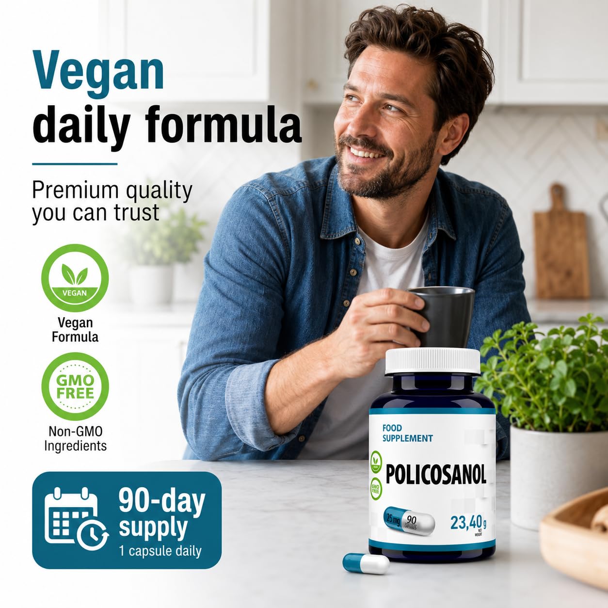 Hepatica Policosanolo 25 mg | da Canna da Zucchero | 90 Capsule Vegane | Scorta 3 Mesi | Ingrediente Unico | GMP & laboratorio indipendente