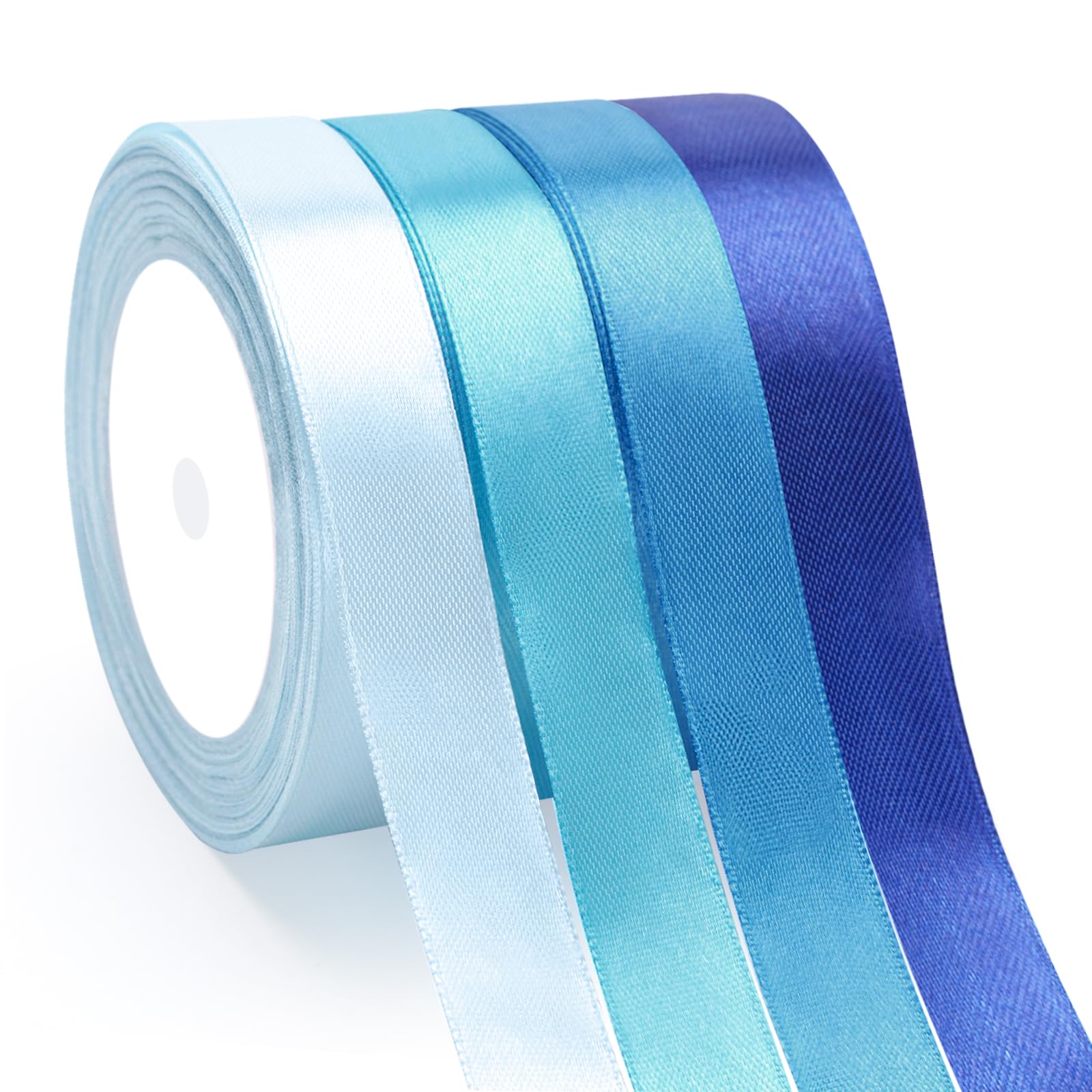 G2PLUS Pastel Blue Satin Ribbon for Gift Wrapping, 4 Rolls, 20mm x 22m