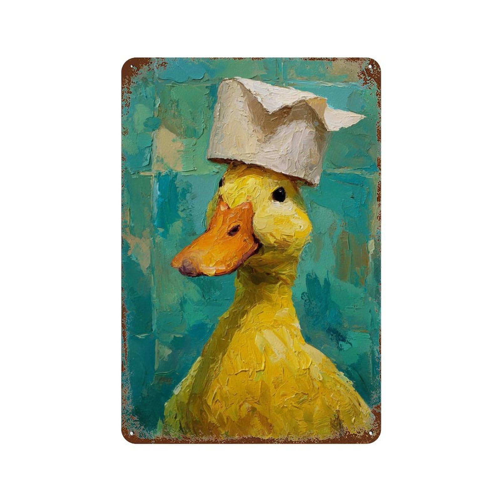 Chef Duck in Hat Vintage Metal Tin Sign 11.8"x7.9", Ideal for Living Room, Hallway And Home Decor