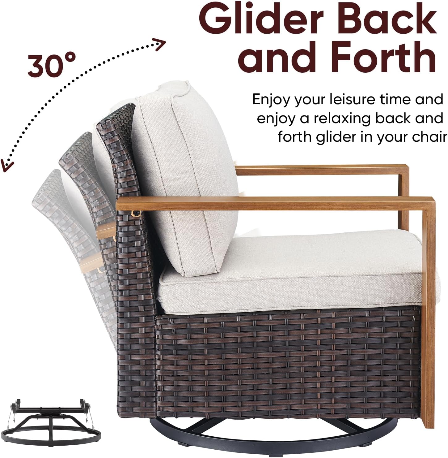 HUMMUH Outdoor Swivel Rocker Patio Chairs Set of 2-All Weather Wicker Swivel Rocking Outdoor Chairs for Deck Porch Poolside Balcony-Brown/Beige