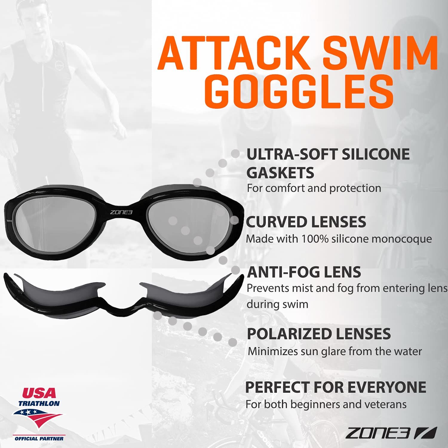 ZONE3 Attack Gafas de natación. Unisex adulto (Pack de 1)