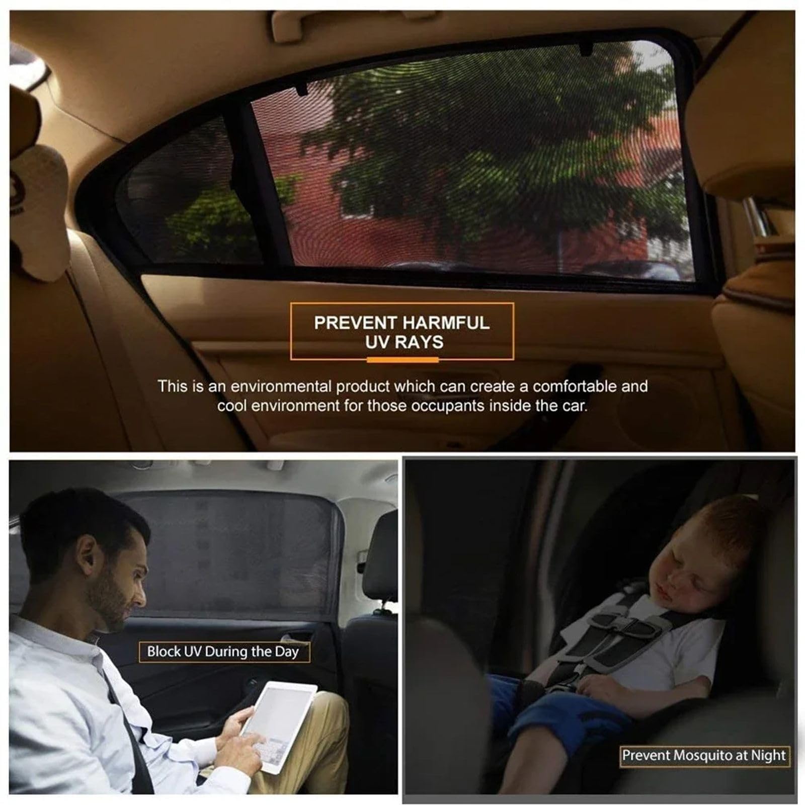 Cortinas de sombrilla para Coche Cortinas de Ventana Lateral universales Cortinas de SUV Protección Repelente de mosquiteras Sombrilla automática