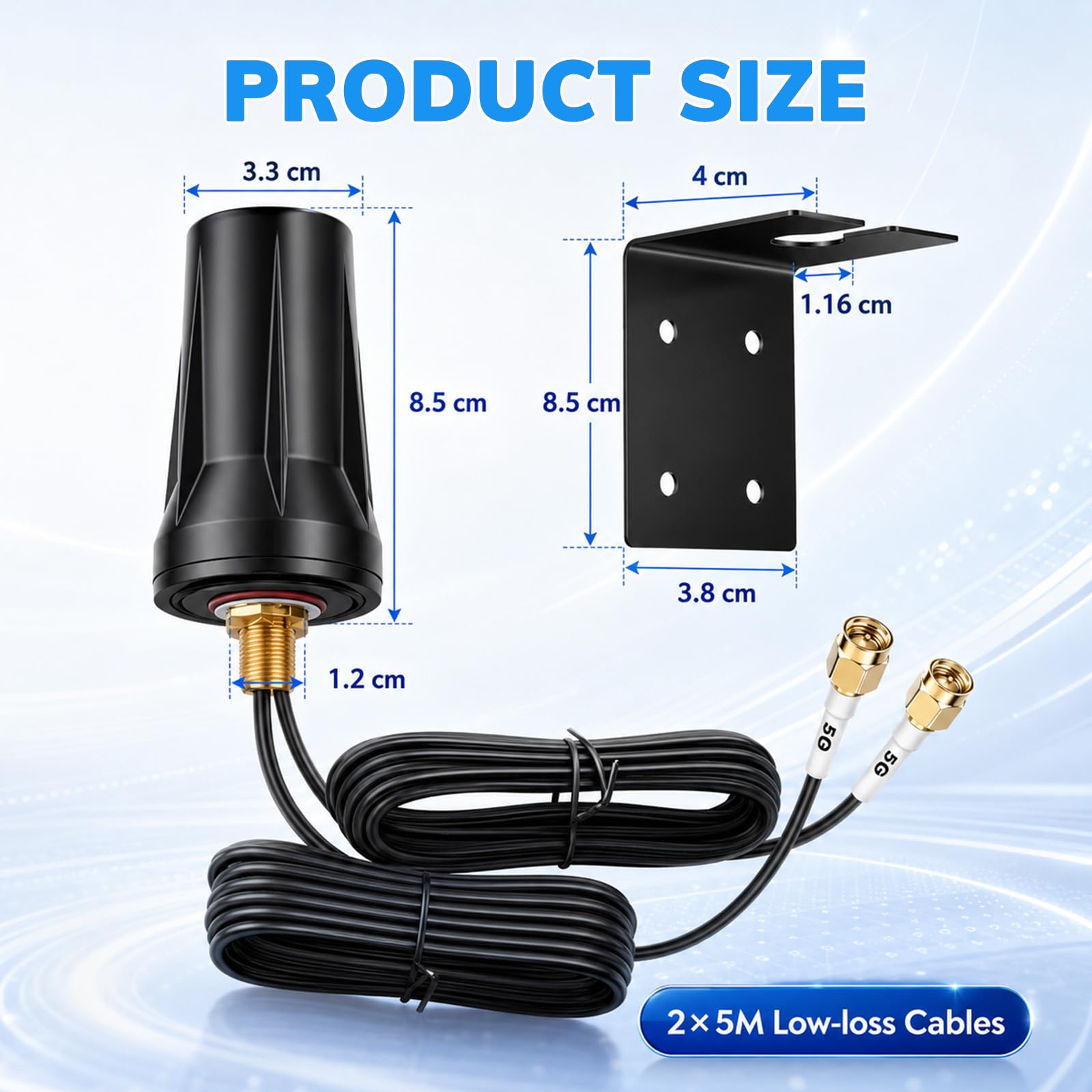 Antenne MIMO 5G LTE pour extérieur, 600-6000 MHz, bande complète, omnidirectionnelle, 5 dBi avec 2 câbles BMR100 de 5 m, compatible avec adaptateur SMA, double antenne pour routeur, amplification du