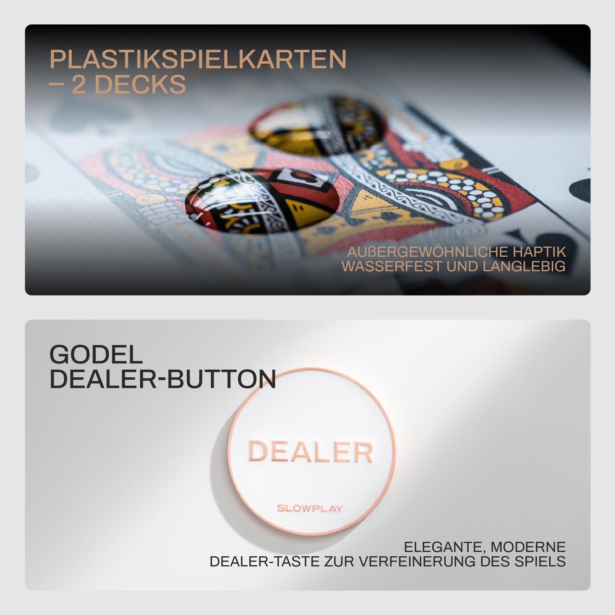 SLOWPLAY Godel Clay-Poker-Set, 14 g/40 mm Chips, Texas Hold’em | 300 Stk. mit Werten; PC-Koffer mit Spiegeleffekt; Clay-Verbundchips; minimalistisches Design