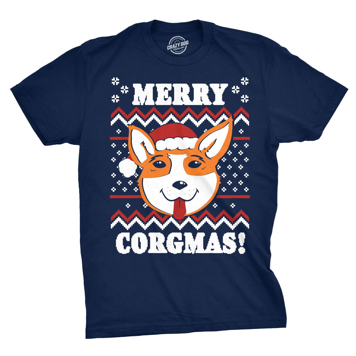 Crazy Dog T-ShirtsMens Merry Corgmas Tshirt Corgi Pet Dog Ugly Christmas Sweater Tee