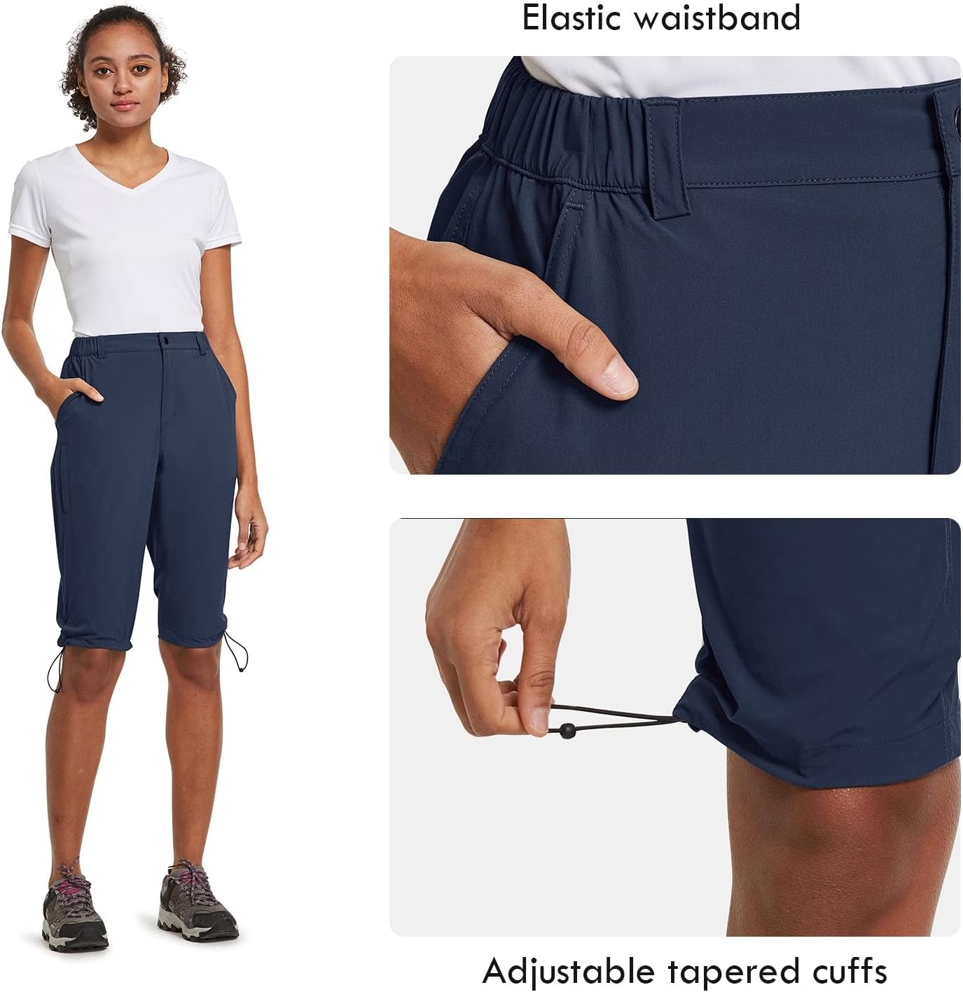 baleaf Women's Bermuda Knee Length Long Shorts for Summer Hiking Golf Camping Stretch Lightweight Nylon Quick Dry